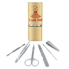I Lava You Love Volcano Funny Humor Stainless Steel Manicure Pedicure Grooming Beauty Care Travel Kit