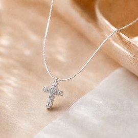 S925 Sterling Silver Cross Necklace for Women, Dainty Cubic Zirconia Cross Pendant, Minimalist Christian Jewelry Gift for Her