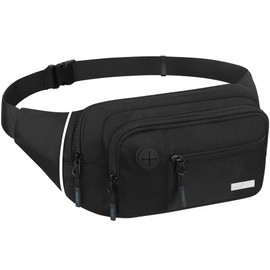 Lacdo Fanny Pack Waist Pack for Men Women Crossbody Waist Bag with Adjustable Shoulder Strap Multi-Pockets Belt Bag for Travel Running Hiking Outdoor Sports Hip Bum Bag Water Resistant, Black