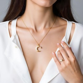 Gold Necklace for Women, Crescent Moon Necklace,18K Gold Plated Stainless Steel Moon Pendant Necklace, Delicate Minimalist Jewelry(with Gift Box)