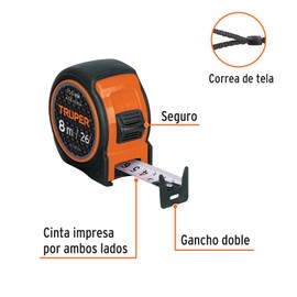 Truper FCG-8M, Flexómetro compacto contra impactos 8 m cinta 25 mm