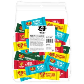 Jelly Belly Chews Taffy Candy Individually Wrapped Bulk Candy Chews – Jelly Belly Buttered Popcorn, Watermelon, Berry Blue and Very Cherry Chewy Candy (3 Pound Bulk Candy)
