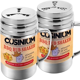 [Pack of 2] 14 oz Seasonings Spice Shakers - BBQ Dry Rub Shakers - Cooking Dredge with Adjustable Fan-Style Lid and Handles