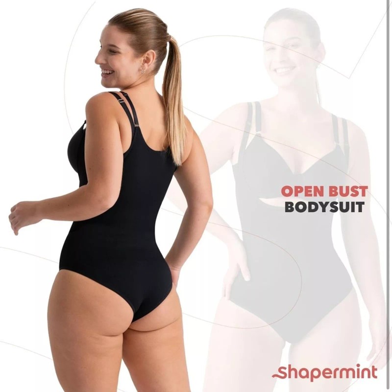 SHAPERMINT Bodysuit 3X Nude Open Bra Brief Leg Panty Seamless