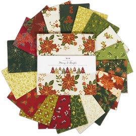 40 Pcs 10 x 10 inches Quilting Fabric Bundles, Printed Layer Cakes Patchwork Materials for Holiday Crafts Cloths Décor, DIY Cotton Fabric Squares, Charm Squares for Quilts, Sewing - Mery & Bright