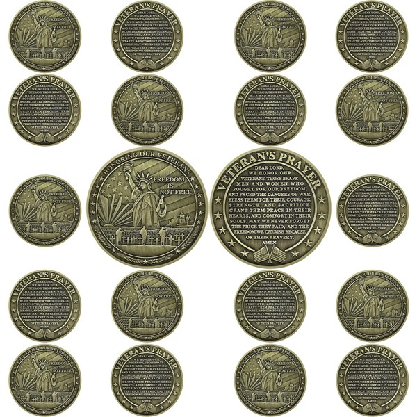 20 Pcs Military Veteran Challenge Coin Bulk with Statue of