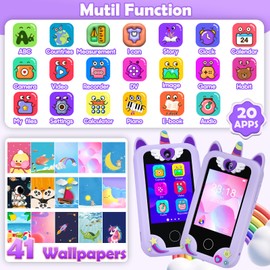 Elecoutek Kids Smart Phone, Toddler Unicorn Phone Toys for 3 -10 Year Old Kids, Mobile Phone Toy with Dual Cameras, 2.8 Inch Touchscreen, Learning, Music Player, Games, 32 GB Card and Bag (Purple)