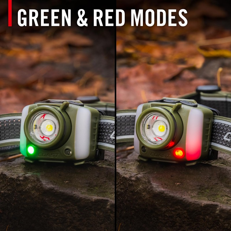 Coast FL95R 1250 Lumen Rechargeable Plus LED Headlamp with Green,