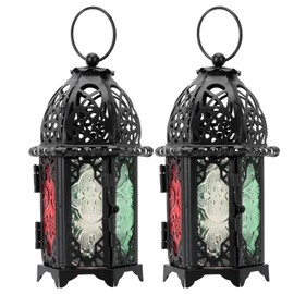 Garosa 2Pcs Decorative Lanterns 16 x7x7cm Mini Metal Tealight Hanging Lantern for Indoor Outdoor Events Parities and Weddings, Black