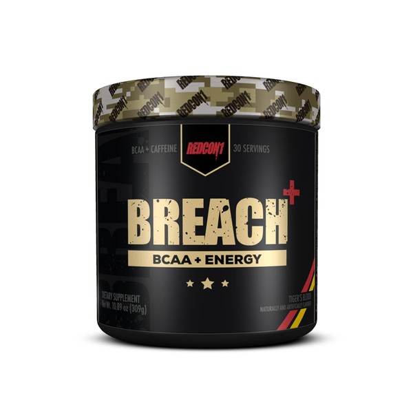 REDCON1 Breach+ Energy, Tiger's Blood - Sugar Free BCAA with 175 mg of Caffeine - Contains 3 Essential Amino Acids, L-Leucine, L-Isoleucine & L-Valine - BCAA Powder (30 Servings)