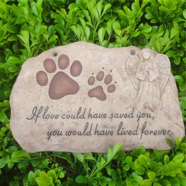 jinhuoba Paw Prints Pet Dog Memorial Stones with Angel Statue for Dogs or Cats - Sympathy Pet Dog Memorial Gifts Loss Gifts Outdoors, Pet Dog Memorial Garden Stones Grave Headstones, 11" x 7.5"