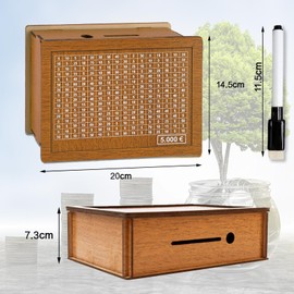 Wooden Money Box (4 Sizes) Ready Assembled and Reusable Money Box, Wooden Money Bank for Children, Piggy Bank, Reusable Money Box with Savings Target and Numbers