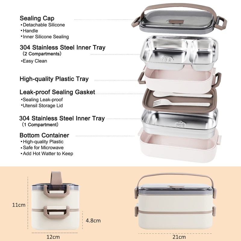 JUBOSYCZ Stainless Steel Bento Box for Adults&Kids,Japanese Leakproof Lunch Box