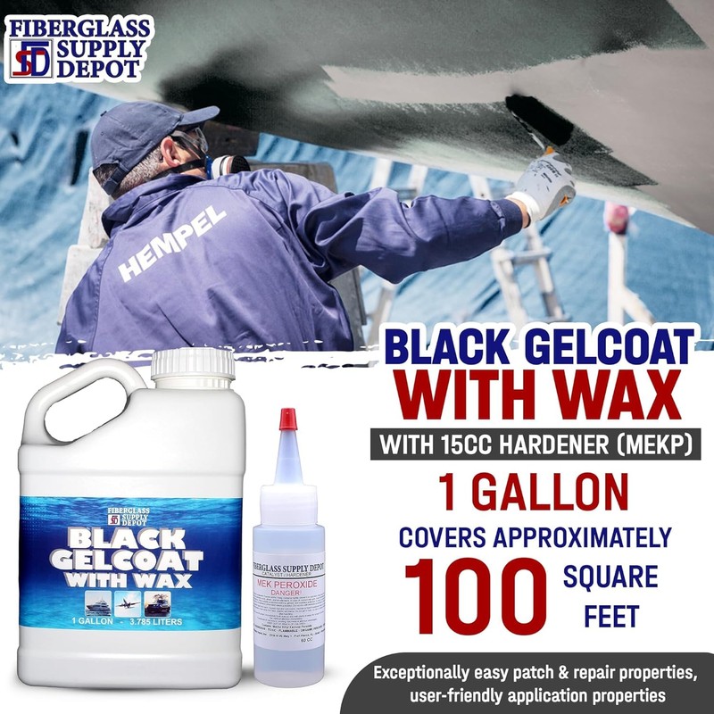 Fiberglass Supply Depot Black Gelcoat With Wax Gallon with 60cc