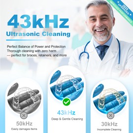 Ultrasonic Retainer Cleaner for Dentures - Sonic Denture Cleaner Machine for Mouth Guard Retainer Washer Sliver Jewelry Ring Brace Toothbrush Head Jewelry 43kHz Dental Tools Black