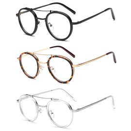 bullabulling Retro Round Reading Glasses for Men, Blue Light Blocking Womens Computer Readers Retro Metal Frame (black/demi/clear, 1.75, x)