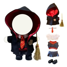 7-Piece Wizard Doll Clothes Set for 17cm Dolls – Fits The Monsters Exciting Macaron Series – Fantasy Outfit with Hooded Cloak, Shirt, Skirt, Sweater, Tie, Shoes & Magic Broom – Doll Accessories Only