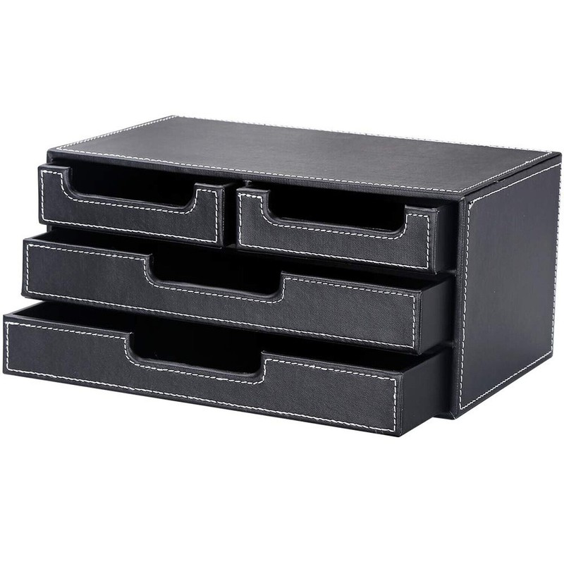 KINGFOM PU Leather Desk Organizer with 4 Drawers Small, Desktop
