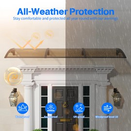 Window Awning Door Canopy Entrance,32x40 in Awnings for Doors Exterior Polycarbonate Cover Patio Door Awning UV Rain Snow Sunlight Protection Solid Sheet,Black Bracket/Brown Board