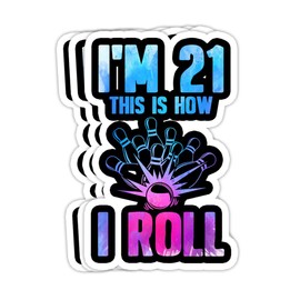 goldbabytee This is How I Roll 21 Years Old Bowling Birthday Gift- 4x3 Vinyl Stickers, Laptop Decal, Water Bottle Sticker (Set of 3)