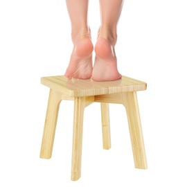 Bamboo Wood Step Stool - Foot Stool - Small Adults Kids Step Stools Anti-slip Sturdy Durable Kitchen Bathroom Bedroom Steps for High Beds Holds Up to 350lbs (Medium Square)