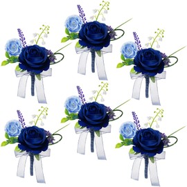 AuroraAria Navy Blue Boutonniere for Men,Set of 6,Groom Boutonniere for Wedding,Anniversary,Homecoming,Formal Dinner Party,Wedding decor,Artificial Navy Blue Rose