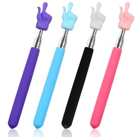 4Pcs Telescopic Teachers Pointer, Mini Extendable Hand Pointer Finger Pointer Stick, Retractable Classroom Pointer for Elementary School Kindergarten Teacher Supplies (Black Pink Blue Purple)