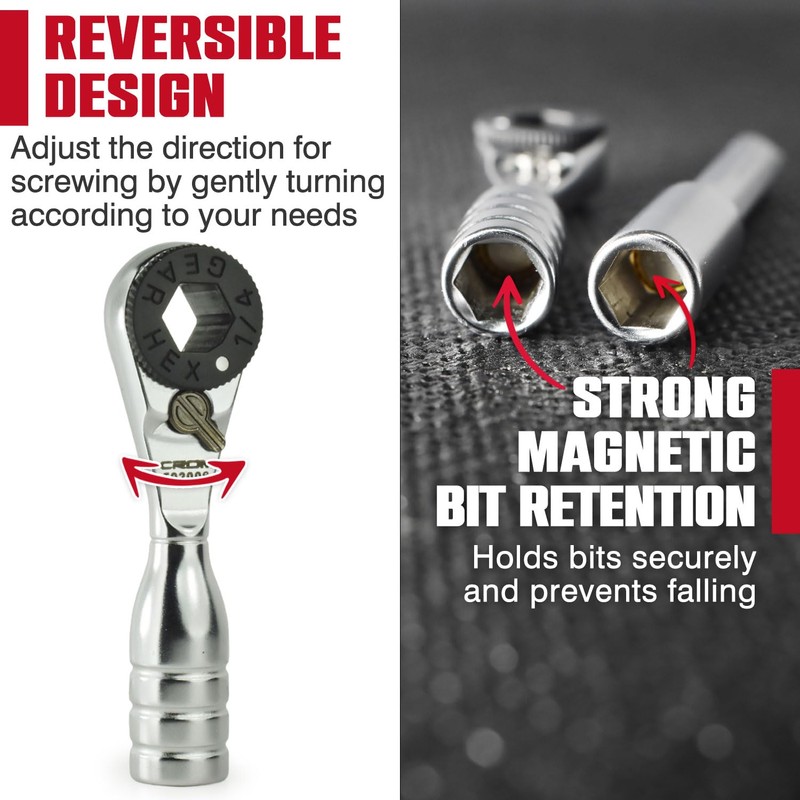 CROM 1/4-inch Mini Ratchet Wrench - Use As 1/4 Bit