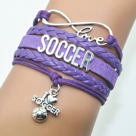 HHHbeauty Infinity Soccer Bracelet Soccer Jewelry Soccer Ball Charm Bracelet For Soccer Lovers, Soccer Fans, Soccer Team, Soccer Themed Jewelry Bulk (Purple)