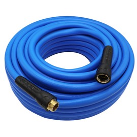 YOTOO Heavy Duty Hybrid Garden Water Hose 5/8-Inch by 100-Feet 150 PSI Kink Resistant, Flexible with Swivel Grip Handle and 3/4" GHT Solid Brass Fittings, Blue
