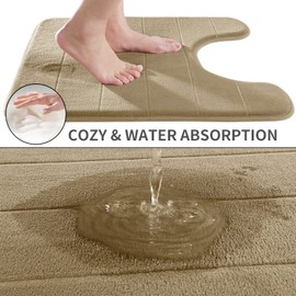 Yimobra Memory Foam Toilet Bath Mat U-Shaped, Soft and Comfortable, Super Water Absorbent, Non-Slip, Machine Wash and Easy to Dry for Bathroom Commode Contour Rug, 24 X 24 Inches, Pale Khaki