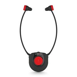 Emporia Wireless TV Headphones with Charging Station, Ideal for Seniors, Comfortable and Simple, Easy to Use, Compatible with All TVs, Black and Red