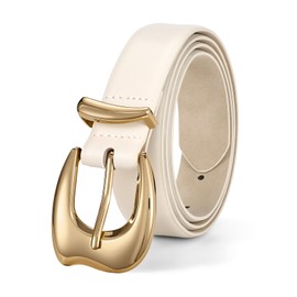 TRIWORKS - Cinturón de piel para mujer, Beige, Fit Size 36"-40"