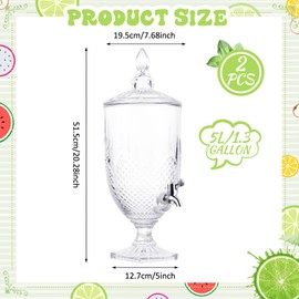 Bokon 1.3 Gallon Drink Dispensers for Parties Crystal Iced Beverage Dispenser with Stand and Spigot, Glass Liquid Containers Wide Mouth Beverage Server for Juice Tea Party Bar Wedding (2)