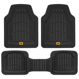Cat® ToughRide™ Heavy-Duty 3 Piece Rubber All Season Floor Mats for Car Truck Van SUV, Black - Premium Trim to Fit Cars Floor Mat, All Weather Deep Dish Automotive Floor Mats, Total Dirt Protection