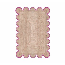Chouhan Rugs Natural Jute Scalloped Area Rugs Handwoven Boho Indoor Farmhouse Braided Rug for Livingroom, Bedroom, Kitchen (Pink-N5, 2x6)