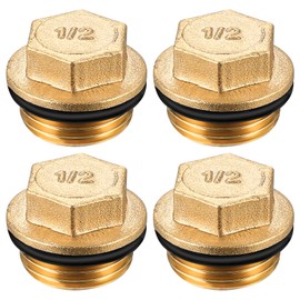 BieMian Pack of 2 1 inch brass plugs, brass blanking plugs, 1 inch male thread, G1 inch blind plug pipe end cap with rubber ring, end plug sealing plug external thread 1 inch for water pipes (1/2)