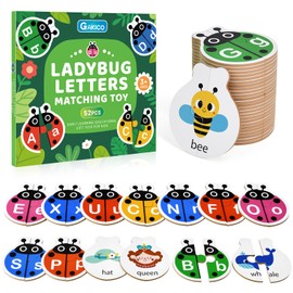 GAKICO Ladybug Alphabet Learning Toys: ABC Puzzles Cards for Toddlers 3-5, 52pcs Double-Sided Montessori Matching Letter Game Preschool Learning Activities Educational Toy Gift for Kids