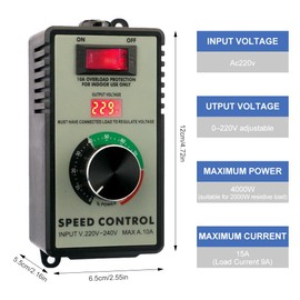 Afenau Speed Controller, Motor Voltage Regulator AC 220 V 10 A Peak Power 4000 W, Frequency Converter 230 V, Temperature Motor Speed Controller for Angle Grinders, Blowers, Hand Drill, Circular Saws