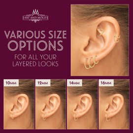 14k Yellow Gold Endless Hoop Earrings Round Flexible Thin Small little Continuous Real Pure Gold Hoops (12mm)