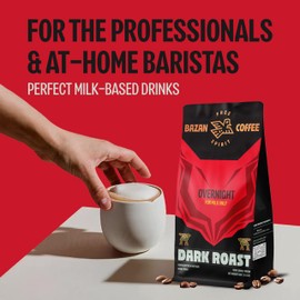 BAZAN COFFEE Premium Overnight Blend, Ground, Dark Roast, Bold Espresso Flavor, Ideal with Milk, 12oz