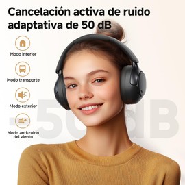 QCY H3 Pro Audífonos Inalámbricos Bluetooth 5.4, Híbridos Cancelación Ruido Activa hasta 99.6%, LDCA Hi-Res Audio, Diadema Plegables Auriculares Over-Ear con Microfono, Carga Rápida de 10 Minutos