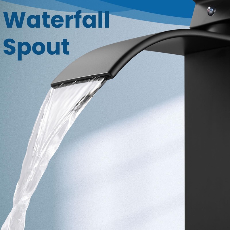 Airuida Matte Black Waterfall Bathroom Faucet, Single Handle Single Hole