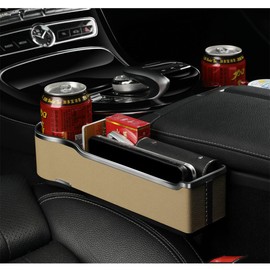 DEEYOTA Car Seat Gap Filler Organizer with Cup Holder with 2 USB Ports, Car Seat Organizer Auto Console Side Storage Box Organizer for Car Front Seat (Beige)