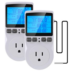 UMLIFE 2Pack Digital Thermostat Temperature Controller Electric Digital Thermostat Heating Cooling Control Mode Timer 1800W 120V 15A Greenhouse Heater with Thermostat Backlit Display