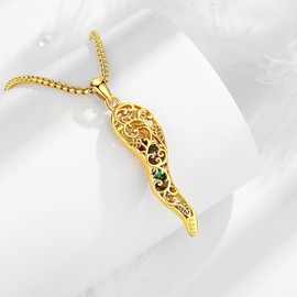 Vito 925 Sterling Silver Cornicello Necklace for Women, 18K Gold Plated Italian Horn Pendant Chakra Stone Hollow Pepper Lucky Pendant Protection Amulet Jewelry Gift for Mom Wife, 24"