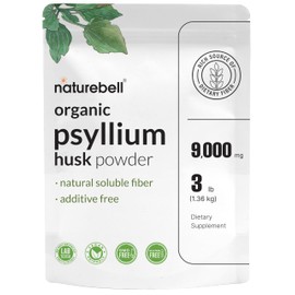 NatureBell Psyllium Husk Fiber Supplement, 9,000mg Per Serving, 3lb (48oz) Powder | Organic Soluble Fiber for Digestive & Gut Health | Plant-Based, Unflavored, Non-GMO, Gluten-Free