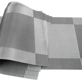 YOY Set of 8 Kitchen PVC Placemats - Fahion Dining Room Table Eat Mats for Kids Rectangle Washable Decor Jacquard Woven Plastic Vinyl Simple Style Place Mats, Silver-Gray