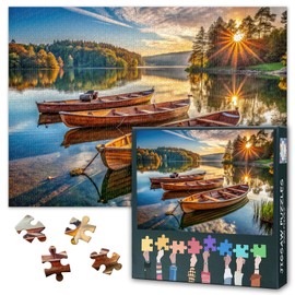Fishing Boat 1000 Piece Puzzle for Adults Lake Surface Landscape Puzzle Home Wall Decoration Challenging Puzzles Suitable for Game Nights Adolescent Family Challenge Game Size: 50x70cm