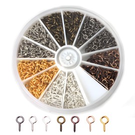 Pack of 600 Small Eye Screws, Metal Mini Eye Screws, Screw Eyelets for DIY Jewellery Making, Crafts and Crafts, 4 x 8 mm, Multicoloured, Includes Storage Box, Rustproof and Durable